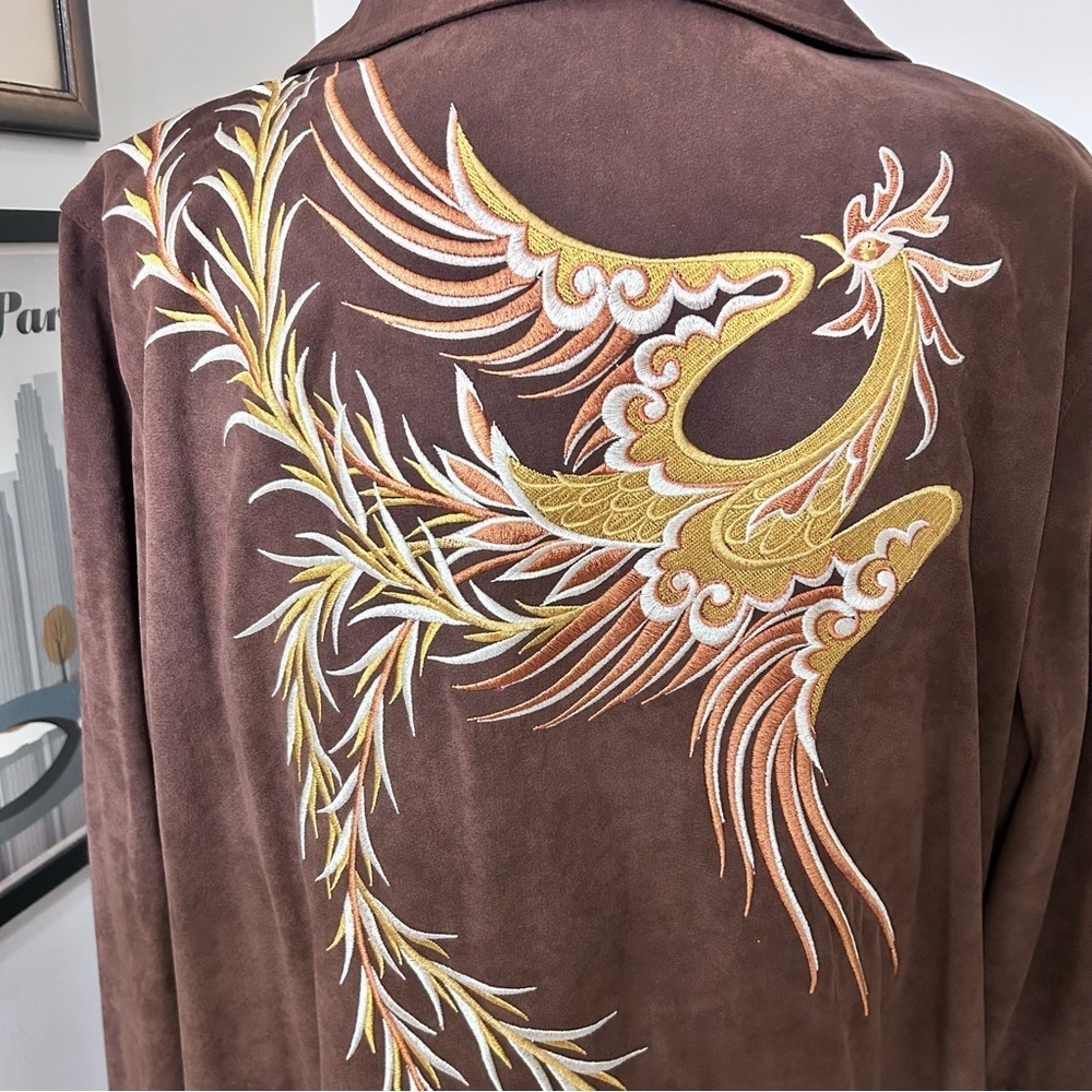 Bob Mackie Wearable Art Brown Ultrasuede Phoenix Embroidered Jacket Plus Size 1X - Picture 4 of 8